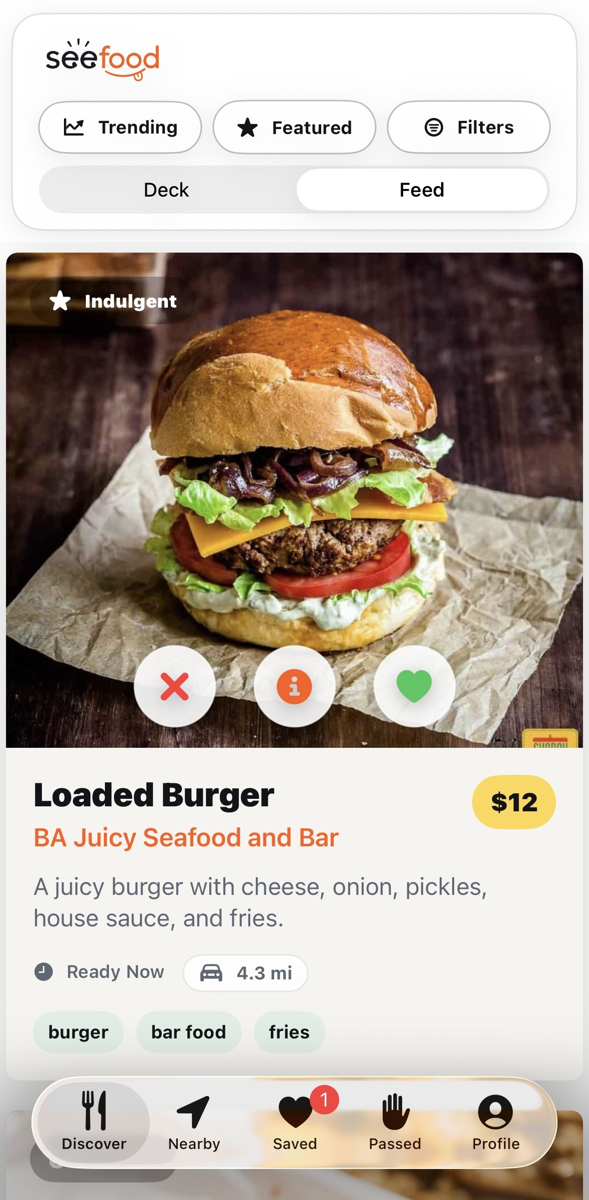 Seefood app preview showing a dish card